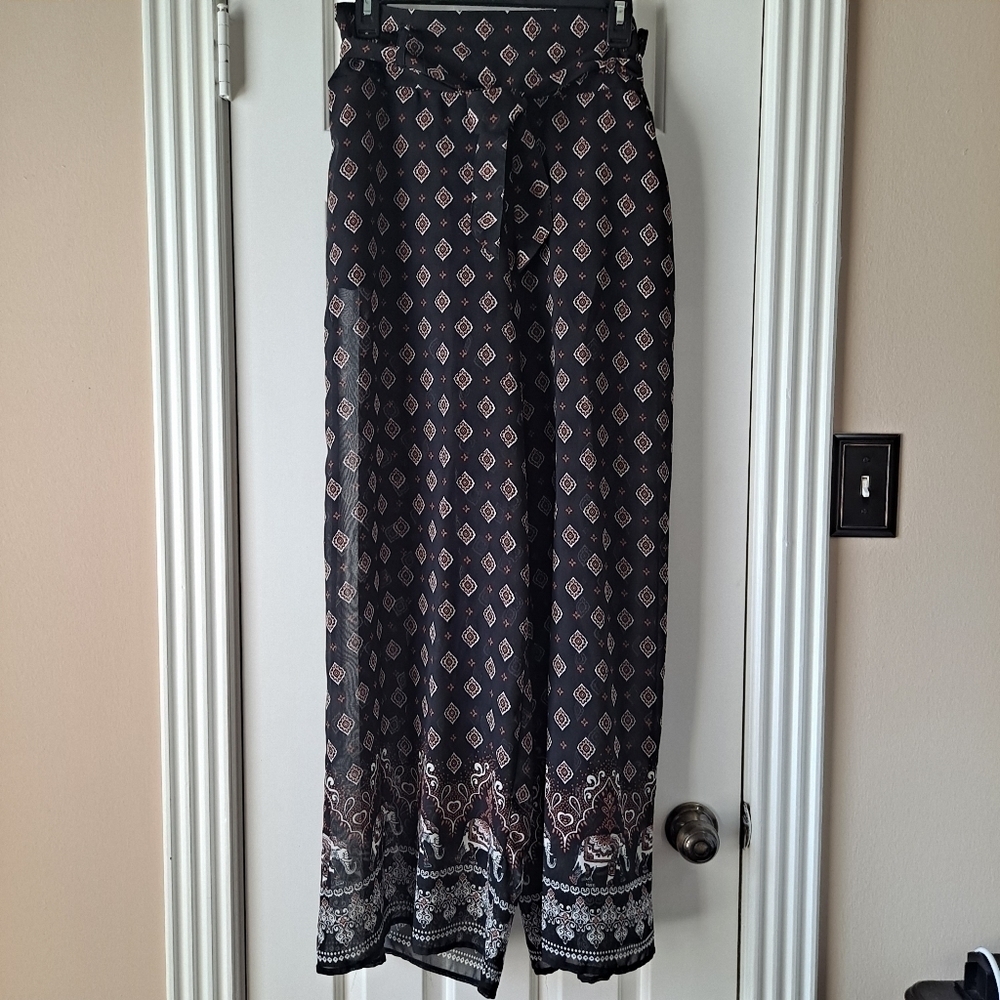 Live 4 Truth Size 1X Black Flowy Wide Leg Pants Boho Elephant Sheer